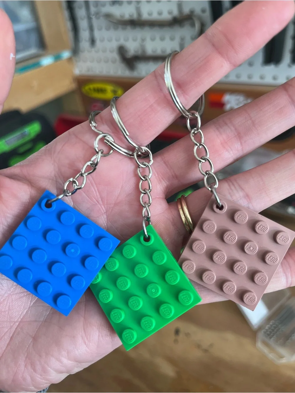 ONE Lego Blue, Green or Brown Square Brick Keychain